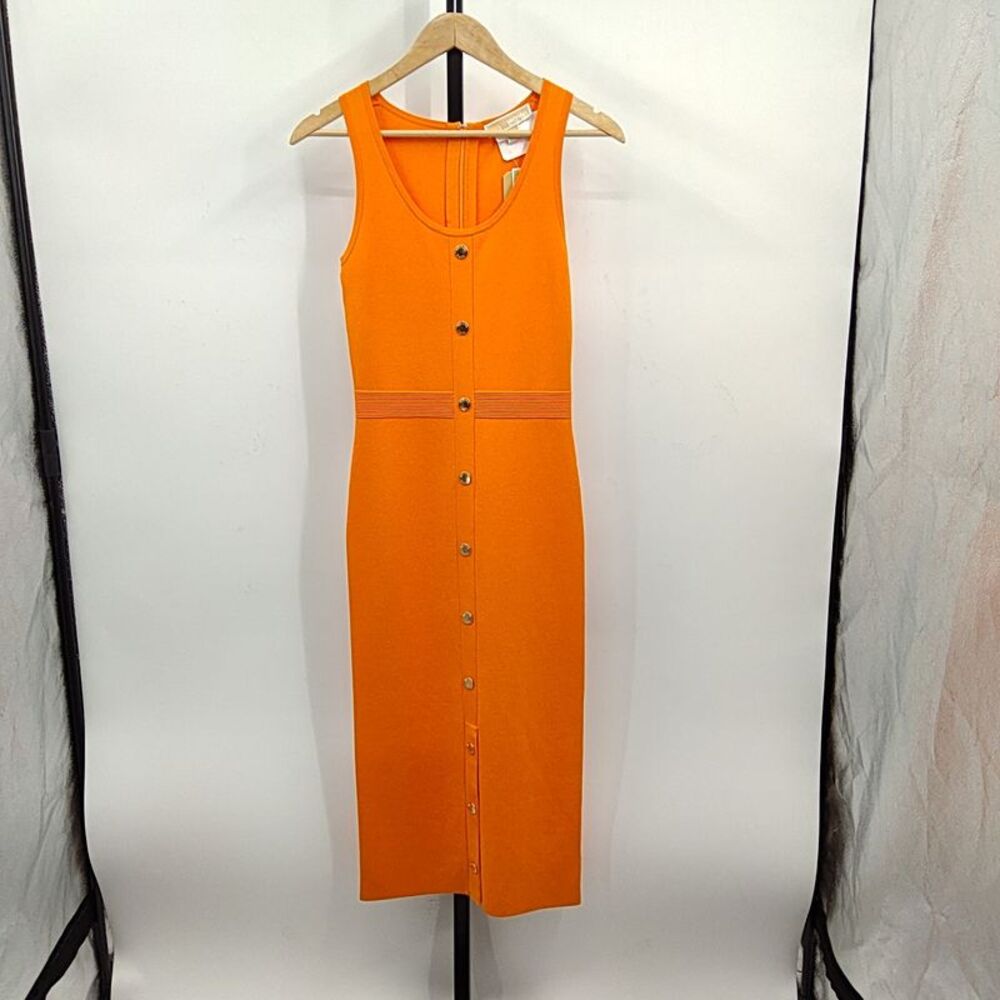 Michael Kors Bright Orange Sleeveless Button-Front Midi Dress